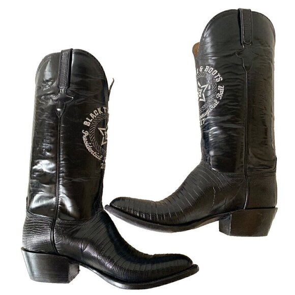 Lucchese Exotic Lizard Boots Mens 9.5 B Black Embroidered Black Tie & Boots Ball - Picture 6 of 16